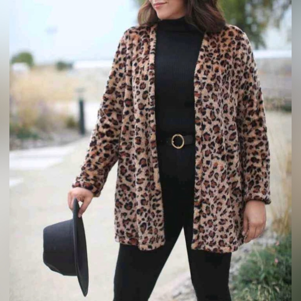 Women's Leopard Print Teddy Jacket